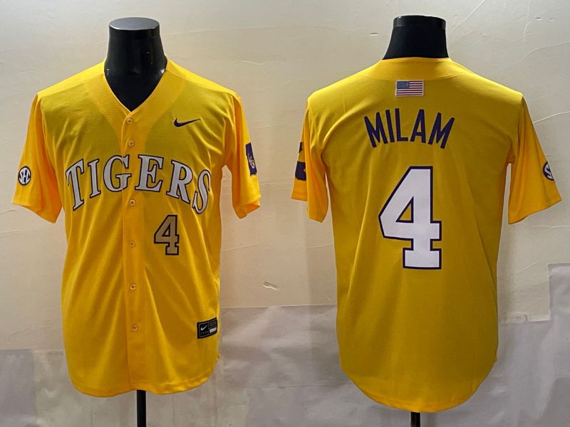Men 2025 LSU Tigers #4 Milam Yellow Nike Joint Name Nike NCAA Jersey style 3->ncaa teams->NCAA Jersey